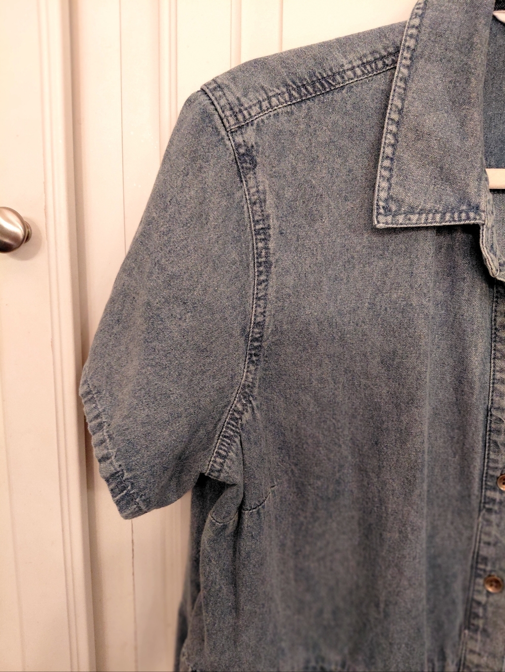 Denim Tiered Short-Sleeve Dress - Light Blue - Picture 6 of 10